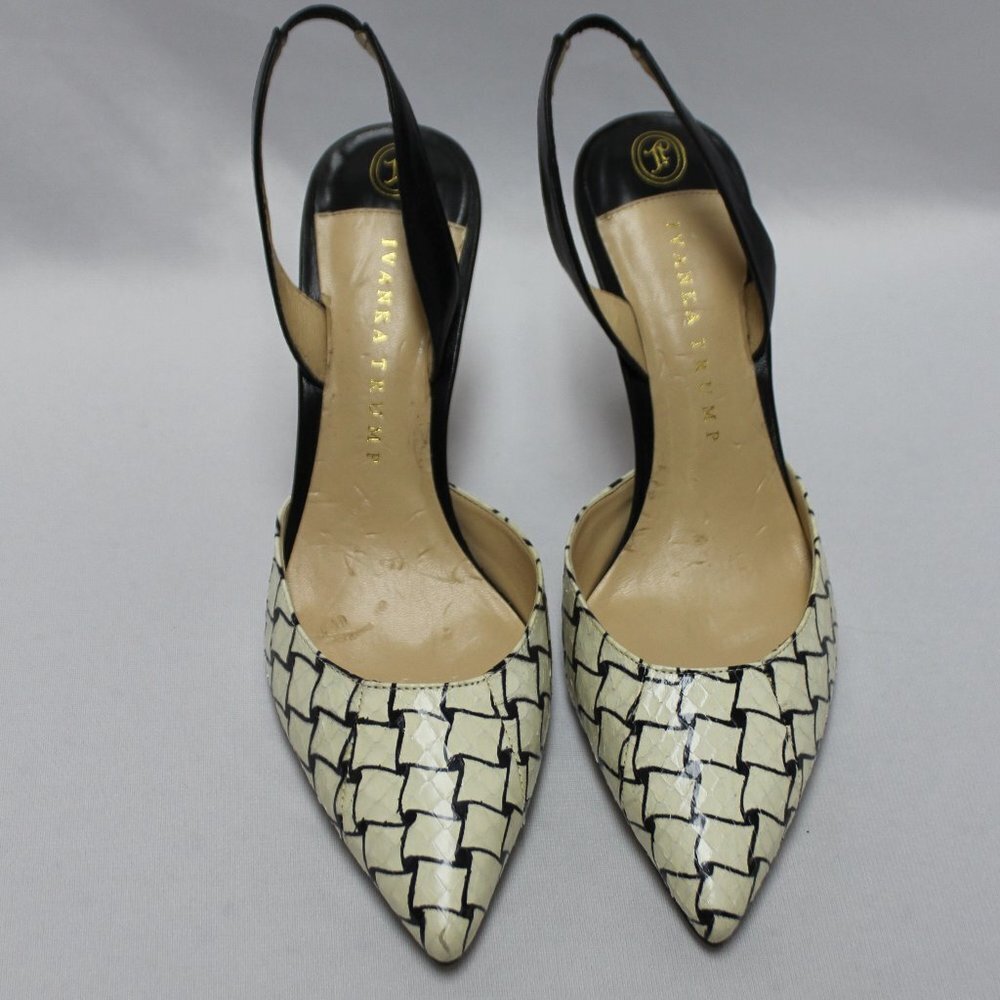 Ivanka Off-White and Black Slingback Heels - Picture 1 of 10